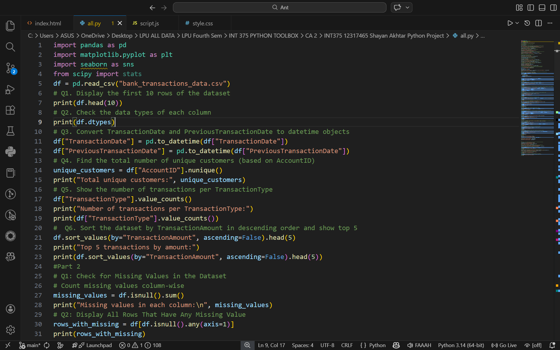 Bank Transaction Data Analysis Using Python